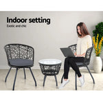Gardeon 3PC Bistro Set Outdoor Furniture Rattan Table Chairs Patio Garden Cushion Black - Furniture > Outdoor