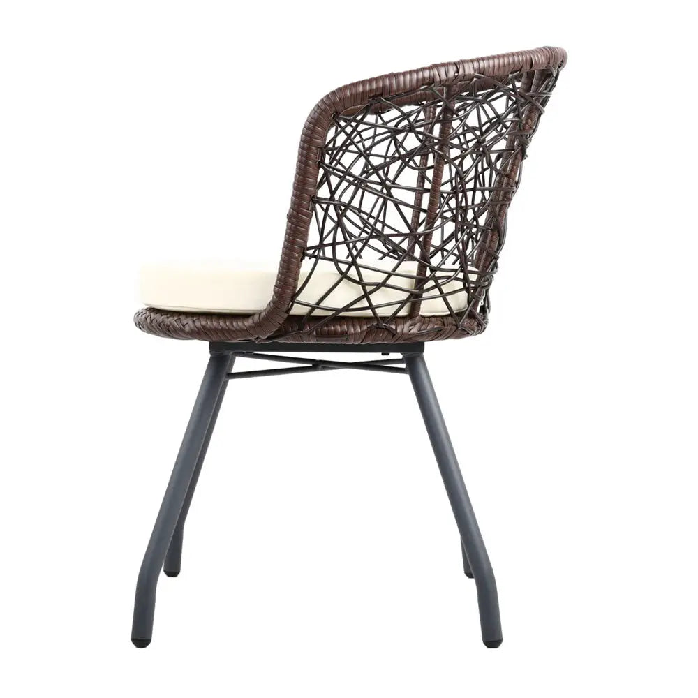 Gardeon 3PC Bistro Set Outdoor Furniture Rattan Table Chairs Patio Garden Cushion Brown - Furniture > Outdoor