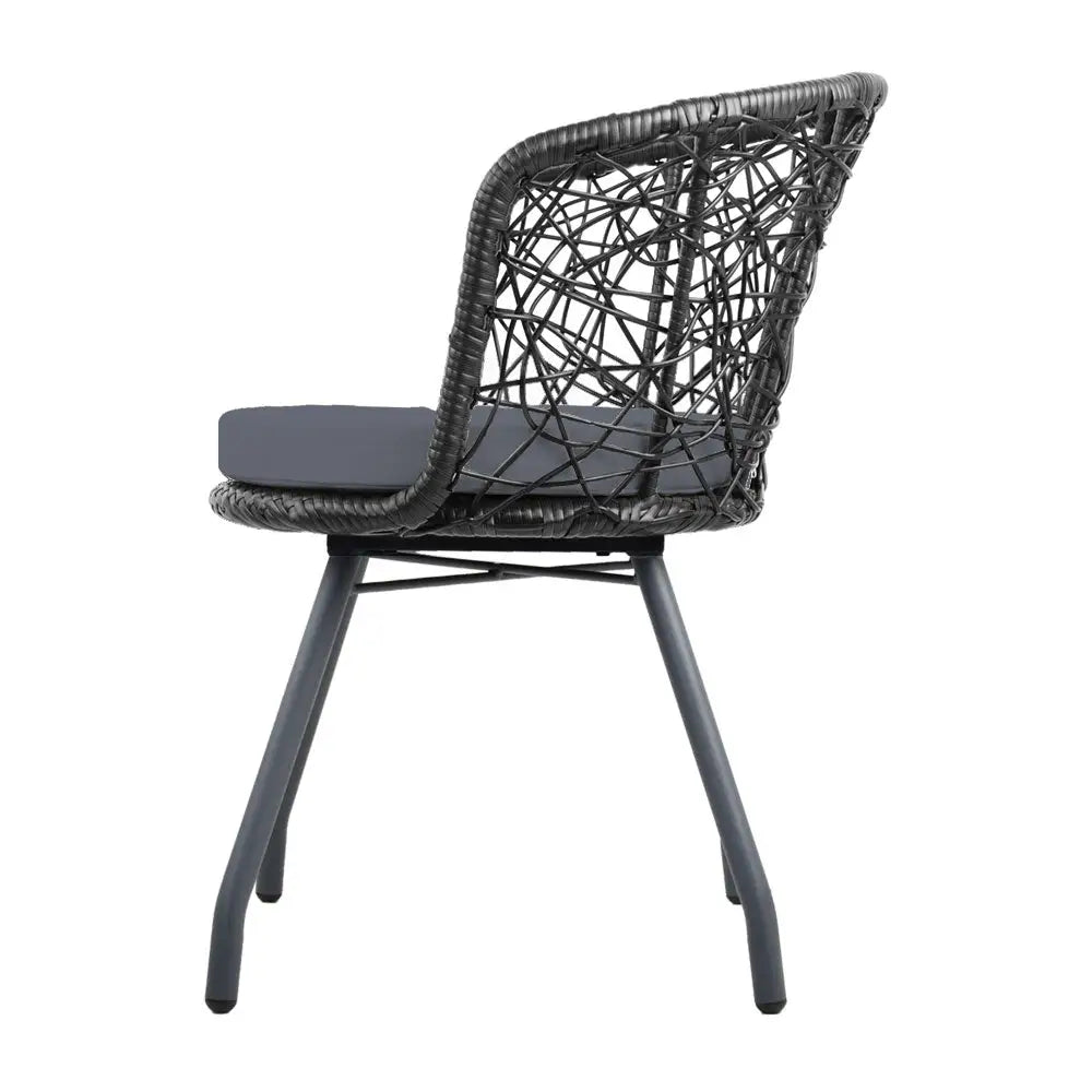 Gardeon 3PC Bistro Set Outdoor Furniture Rattan Table Chairs Patio Garden Cushion Black - Furniture > Outdoor