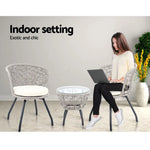 Gardeon 3PC Bistro Set Outdoor Furniture Rattan Table Chairs Patio Garden Cushion Grey - Furniture > Outdoor