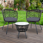 Gardeon 3PC Bistro Set Outdoor Furniture Rattan Table Chairs Patio Garden Cushion Black - Furniture > Outdoor