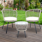 Gardeon 3PC Bistro Set Outdoor Furniture Rattan Table Chairs Patio Garden Cushion Grey - Furniture > Outdoor