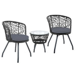 Gardeon 3PC Bistro Set Outdoor Furniture Rattan Table Chairs Patio Garden Cushion Black - Furniture > Outdoor