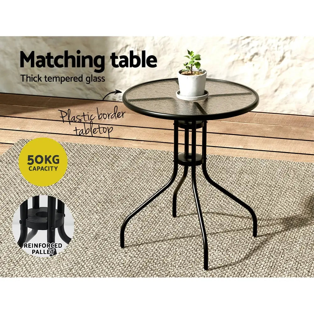 Gardeon 3PC Bistro Set Outdoor Table and Chairs Stackable Outdoor Furniture Black - Furniture > Outdoor