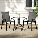 Gardeon 3PC Bistro Set Outdoor Table and Chairs Stackable Outdoor Furniture Black - Furniture > Outdoor