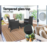 Gardeon 3PC Outdoor Bistro Set Patio Furniture Wicker Chairs Table Cushion All Black - Furniture > Outdoor