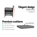 Gardeon 3PC Outdoor Bistro Set Patio Furniture Wicker Dining Chairs Table Cushion Black - Furniture > Outdoor > Outdoor