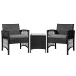 Gardeon 3PC Outdoor Bistro Set Patio Furniture Wicker Dining Chairs Table Cushion Black - Furniture > Outdoor > Outdoor