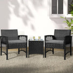 Gardeon 3PC Outdoor Bistro Set Patio Furniture Wicker Dining Chairs Table Cushion Black - Furniture > Outdoor > Outdoor
