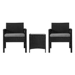 Gardeon 3PC Outdoor Bistro Set Patio Furniture Wicker Dining Chairs Table Cushion Black - Furniture > Outdoor > Outdoor