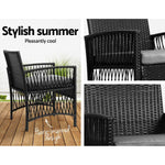 Gardeon 3PC Outdoor Bistro Set Patio Furniture Wicker Dining Chairs Table Cushion Black - Furniture > Outdoor > Outdoor