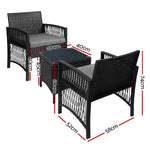 Gardeon 3PC Outdoor Bistro Set Patio Furniture Wicker Dining Chairs Table Cushion Black - Furniture > Outdoor > Outdoor