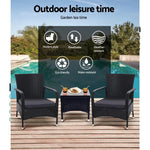 Gardeon 3PC Outdoor Bistro Set Patio Furniture Wicker Setting Chairs Table Luca - Furniture > Outdoor > Outdoor Chairs