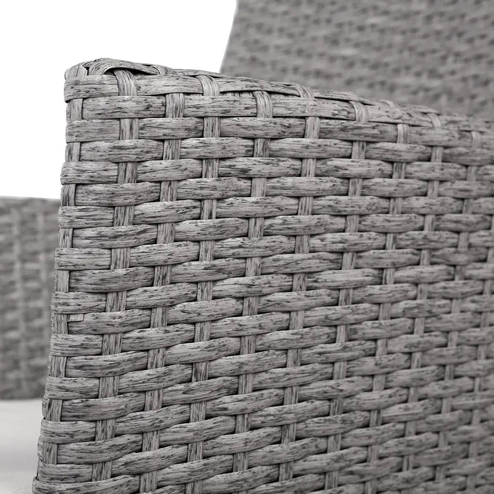 Gardeon 3PC Outdoor Bistro Set Patio Furniture Wicker Setting Chairs Table Cushion Grey - Furniture > Outdoor