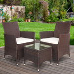 Gardeon 3PC Outdoor Bistro Set Patio Furniture Wicker Setting Chairs Table Cushion Brown - Furniture > Outdoor