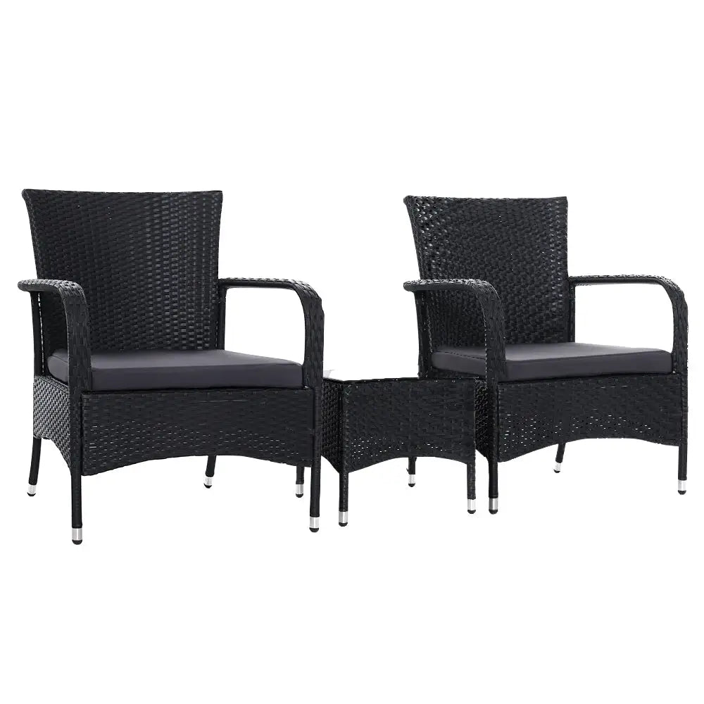 Gardeon 3PC Outdoor Bistro Set Patio Furniture Wicker Setting Chairs Table Luca - Furniture > Outdoor > Outdoor Chairs