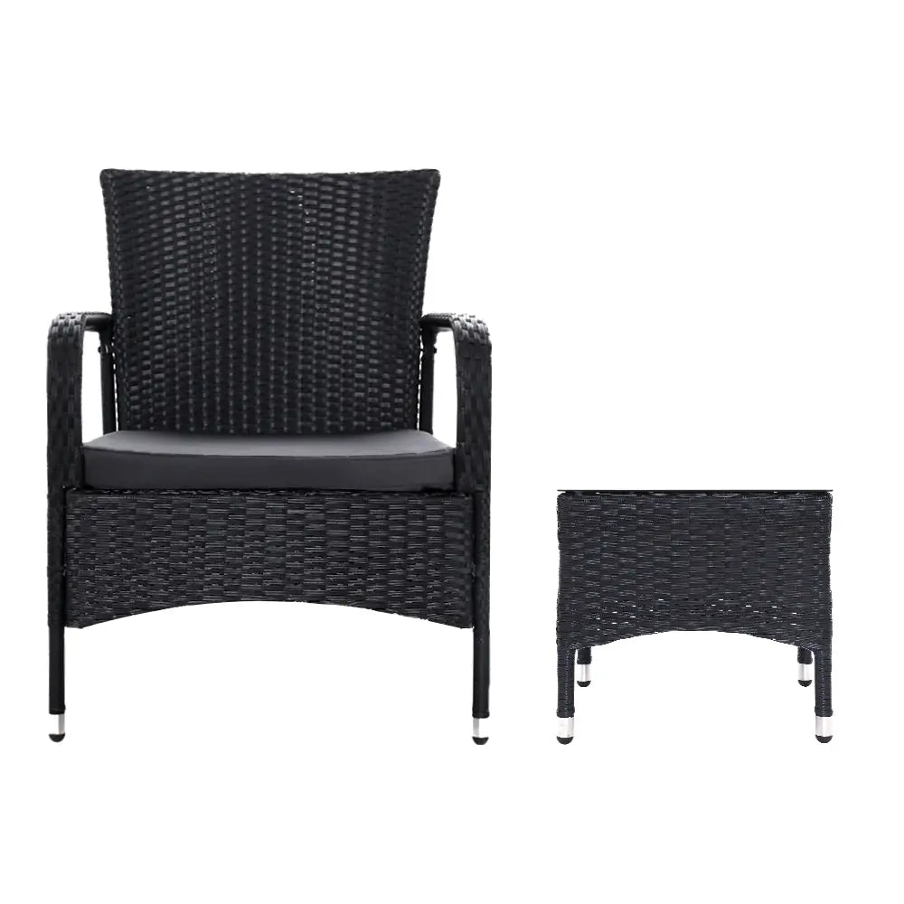 Gardeon 3PC Outdoor Bistro Set Patio Furniture Wicker Setting Chairs Table Luca - Furniture > Outdoor > Outdoor Chairs