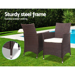 Gardeon 3PC Outdoor Bistro Set Patio Furniture Wicker Setting Chairs Table Cushion Brown - Furniture > Outdoor