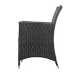 Gardeon 3PC Outdoor Bistro Set Patio Furniture Wicker Setting Chairs Table Cushion Black - Furniture > Outdoor >