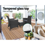 Gardeon 3PC Outdoor Bistro Set Patio Furniture Wicker Setting Chairs Table Cushion Black - Furniture > Outdoor >