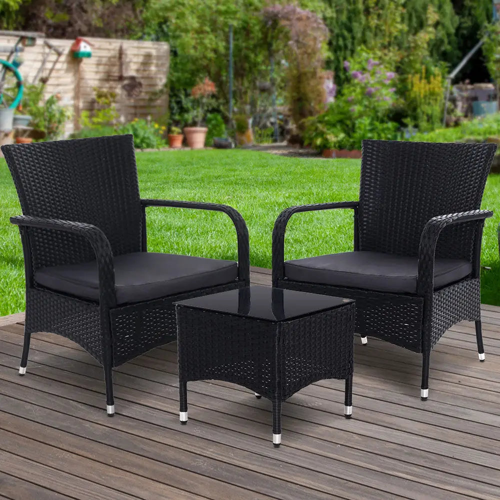 Gardeon 3PC Outdoor Bistro Set Patio Furniture Wicker Setting Chairs Table Luca - Furniture > Outdoor > Outdoor Chairs