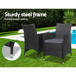 Gardeon 3PC Outdoor Bistro Set Patio Furniture Wicker Setting Chairs Table Cushion Black - Furniture > Outdoor >