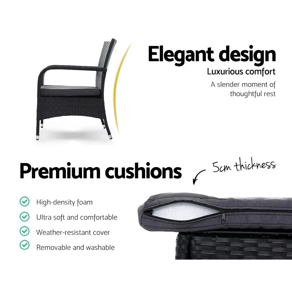 Gardeon 3PC Outdoor Bistro Set Patio Furniture Wicker Setting Chairs Table Luca - Furniture > Outdoor > Outdoor Chairs