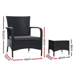 Gardeon 3PC Outdoor Bistro Set Patio Furniture Wicker Setting Chairs Table Luca - Furniture > Outdoor > Outdoor Chairs