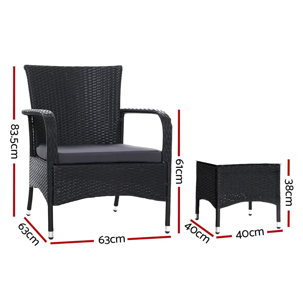 Gardeon 3PC Outdoor Bistro Set Patio Furniture Wicker Setting Chairs Table Luca - Furniture > Outdoor > Outdoor Chairs