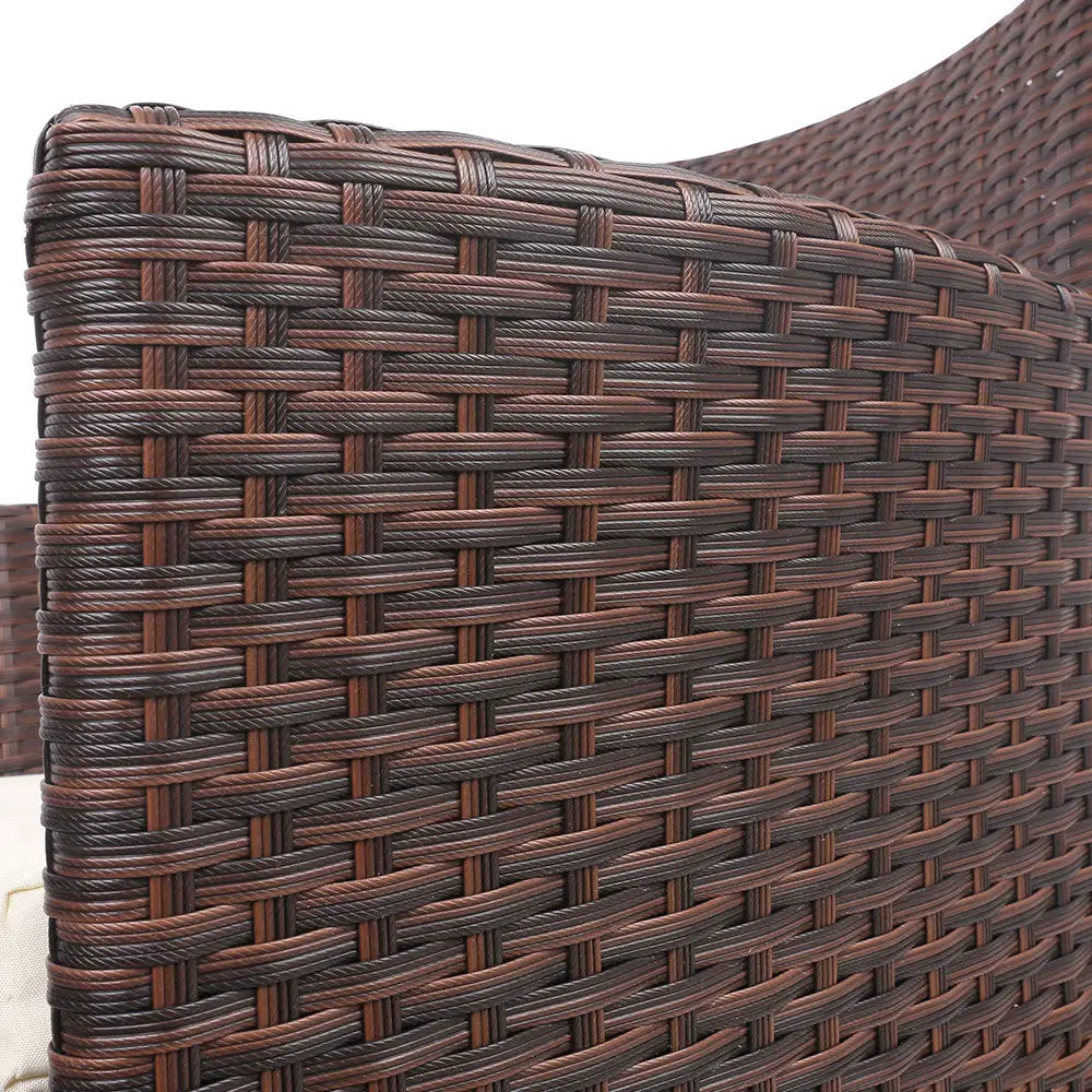 Gardeon 3PC Outdoor Bistro Set Patio Furniture Wicker Setting Chairs Table Cushion Brown - Furniture > Outdoor