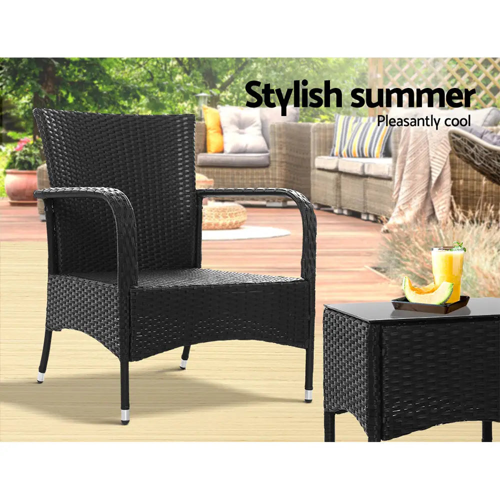 Gardeon 3PC Outdoor Bistro Set Patio Furniture Wicker Setting Chairs Table Luca - Furniture > Outdoor > Outdoor Chairs