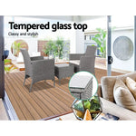 Gardeon 3PC Outdoor Bistro Set Patio Furniture Wicker Setting Chairs Table Cushion Grey - Furniture > Outdoor