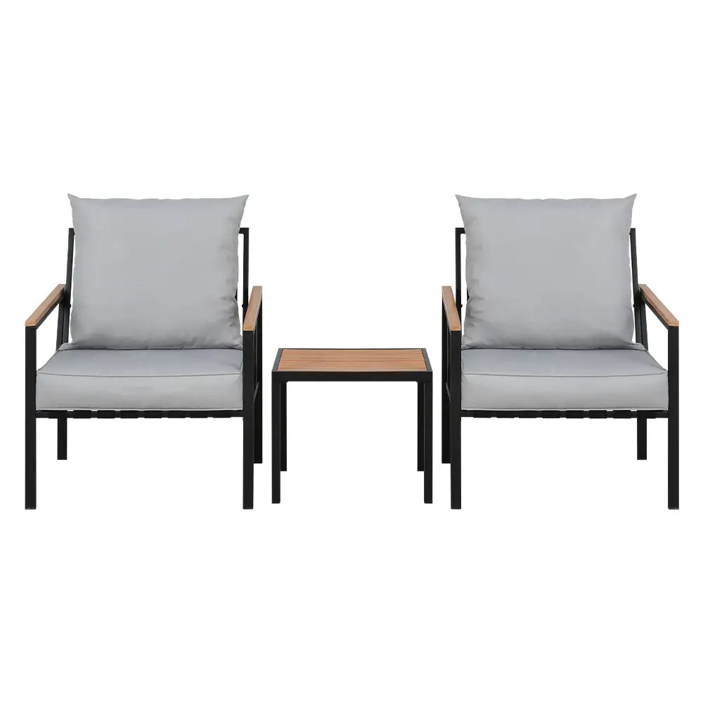 Gardeon 3PC Outdoor Furniture Bistro Set Lounge Setting Chairs Table Patio Black - Furniture > Outdoor