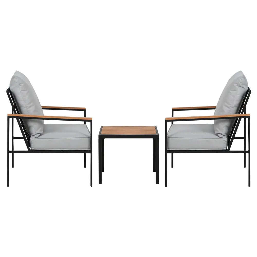 Gardeon 3PC Outdoor Furniture Bistro Set Lounge Setting Chairs Table Patio Black - Furniture > Outdoor