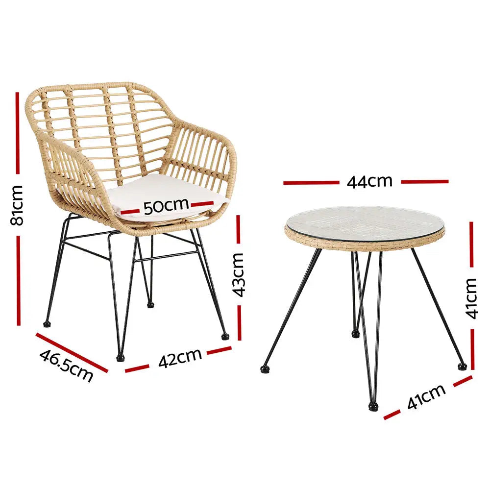 Gardeon 3PC Outdoor Furniture Bistro Set Lounge Setting Table Chairs Cushion Patio Grey - Furniture > Outdoor > Outdoor