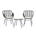 Gardeon 3PC Outdoor Furniture Bistro Set Lounge Setting Table Chairs Cushion Patio Grey - Furniture > Outdoor