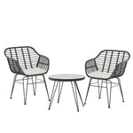 Gardeon 3PC Outdoor Furniture Bistro Set Lounge Setting Table Chairs Cushion Patio Grey - Furniture > Outdoor