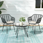 Gardeon 3PC Outdoor Furniture Bistro Set Lounge Setting Table Chairs Cushion Patio Grey - Furniture > Outdoor