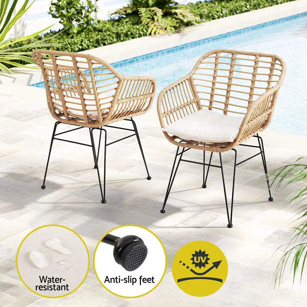 Gardeon 3PC Outdoor Furniture Bistro Set Lounge Setting Table Chairs Cushion Patio Grey - Furniture > Outdoor > Outdoor