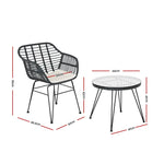 Gardeon 3PC Outdoor Furniture Bistro Set Lounge Setting Table Chairs Cushion Patio Grey - Furniture > Outdoor