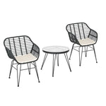 Gardeon 3PC Outdoor Furniture Bistro Set Lounge Setting Table Chairs Cushion Patio Grey - Furniture > Outdoor