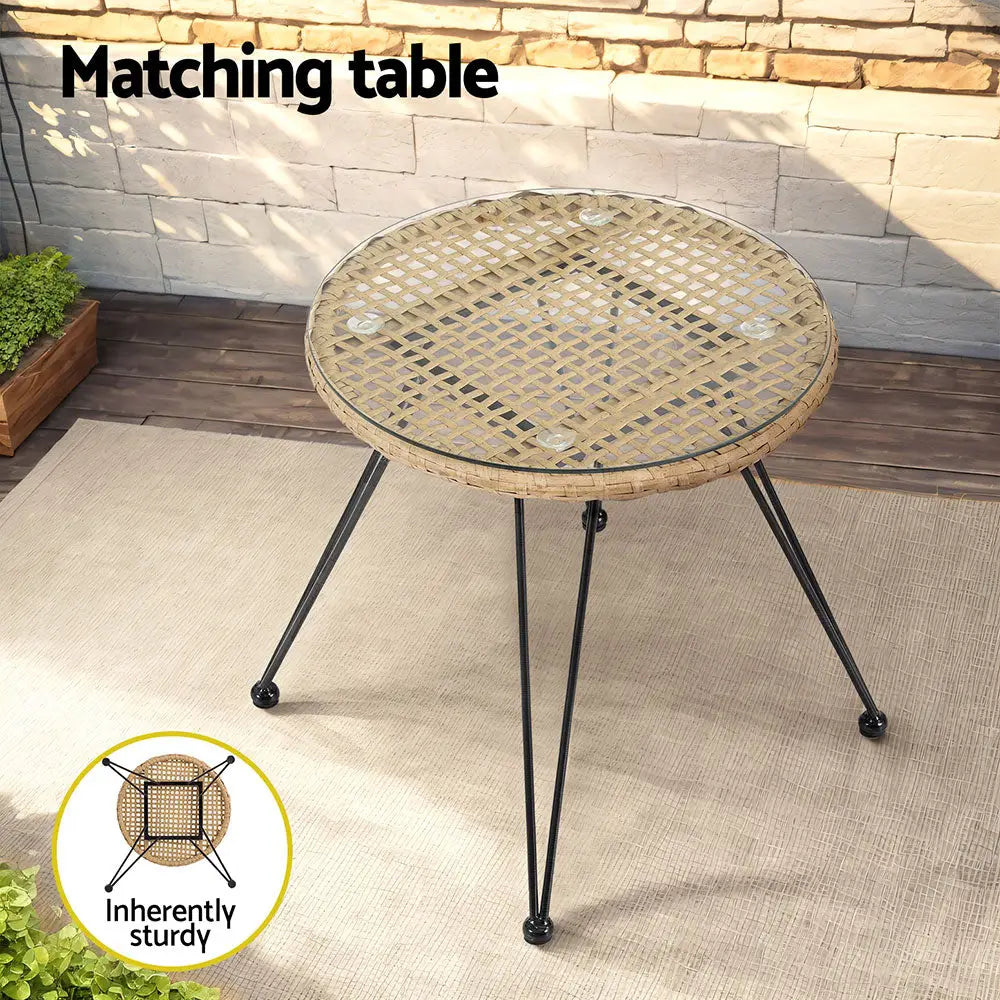 Gardeon 3PC Outdoor Furniture Bistro Set Lounge Setting Table Chairs Cushion Patio Grey - Furniture > Outdoor > Outdoor