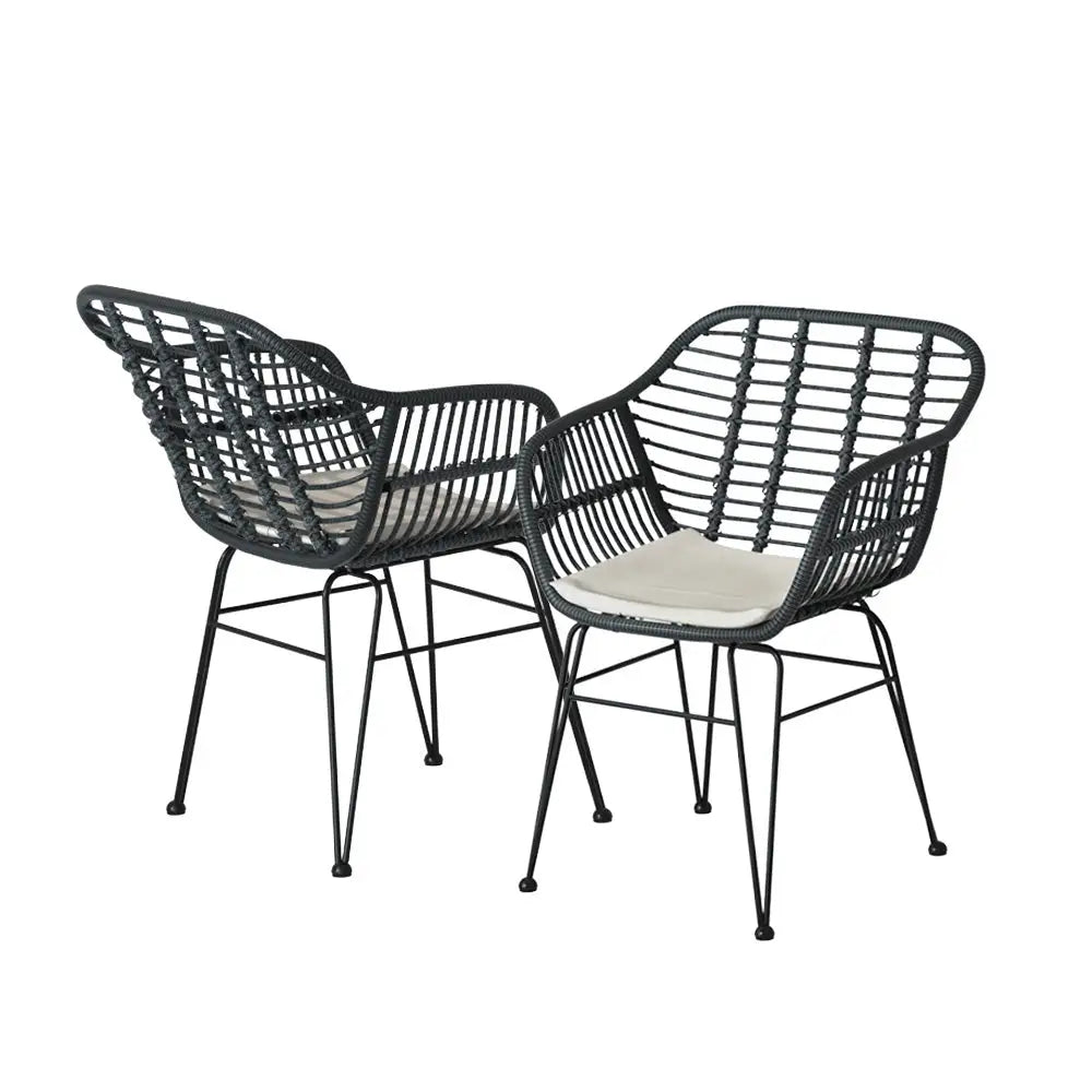Gardeon 3PC Outdoor Furniture Bistro Set Lounge Setting Table Chairs Cushion Patio Grey - Furniture > Outdoor