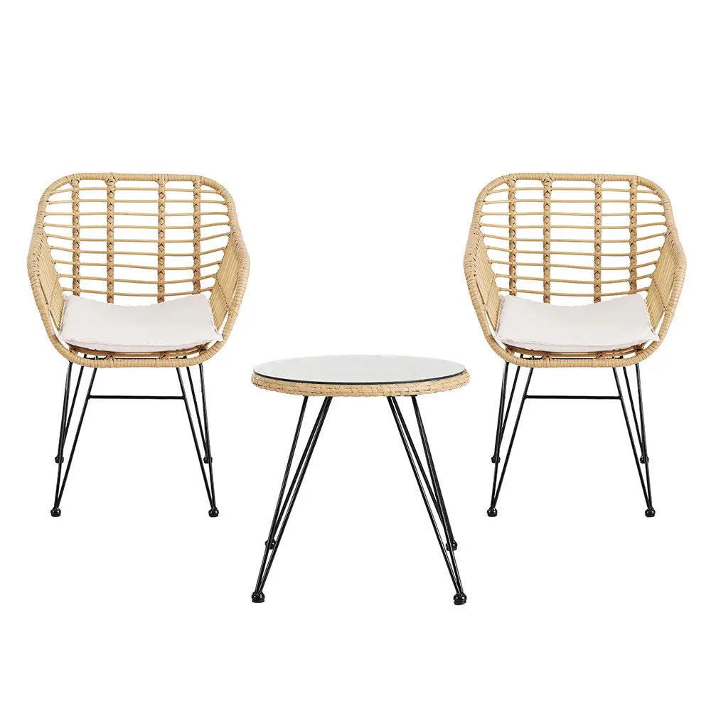 Gardeon 3PC Outdoor Furniture Bistro Set Lounge Setting Table Chairs Cushion Patio Grey - Furniture > Outdoor > Outdoor