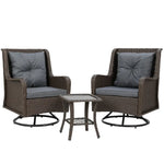 Gardeon 3PC Outdoor Furniture Bistro Set Lounge Wicker Swivel Chairs Table Cushion Brown - Furniture > Outdoor