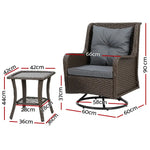 Gardeon 3PC Outdoor Furniture Bistro Set Lounge Wicker Swivel Chairs Table Cushion Brown - Furniture > Outdoor