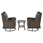 Gardeon 3PC Outdoor Furniture Bistro Set Lounge Wicker Swivel Chairs Table Cushion Brown - Furniture > Outdoor