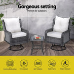 Gardeon 3PC Outdoor Furniture Bistro Set Lounge Wicker Swivel Chairs Table Cushion Grey - Furniture > Outdoor > Outdoor