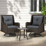 Gardeon 3PC Outdoor Furniture Bistro Set Lounge Wicker Swivel Chairs Table Cushion Brown - Furniture > Outdoor