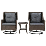 Gardeon 3PC Outdoor Furniture Bistro Set Lounge Wicker Swivel Chairs Table Cushion Brown - Furniture > Outdoor